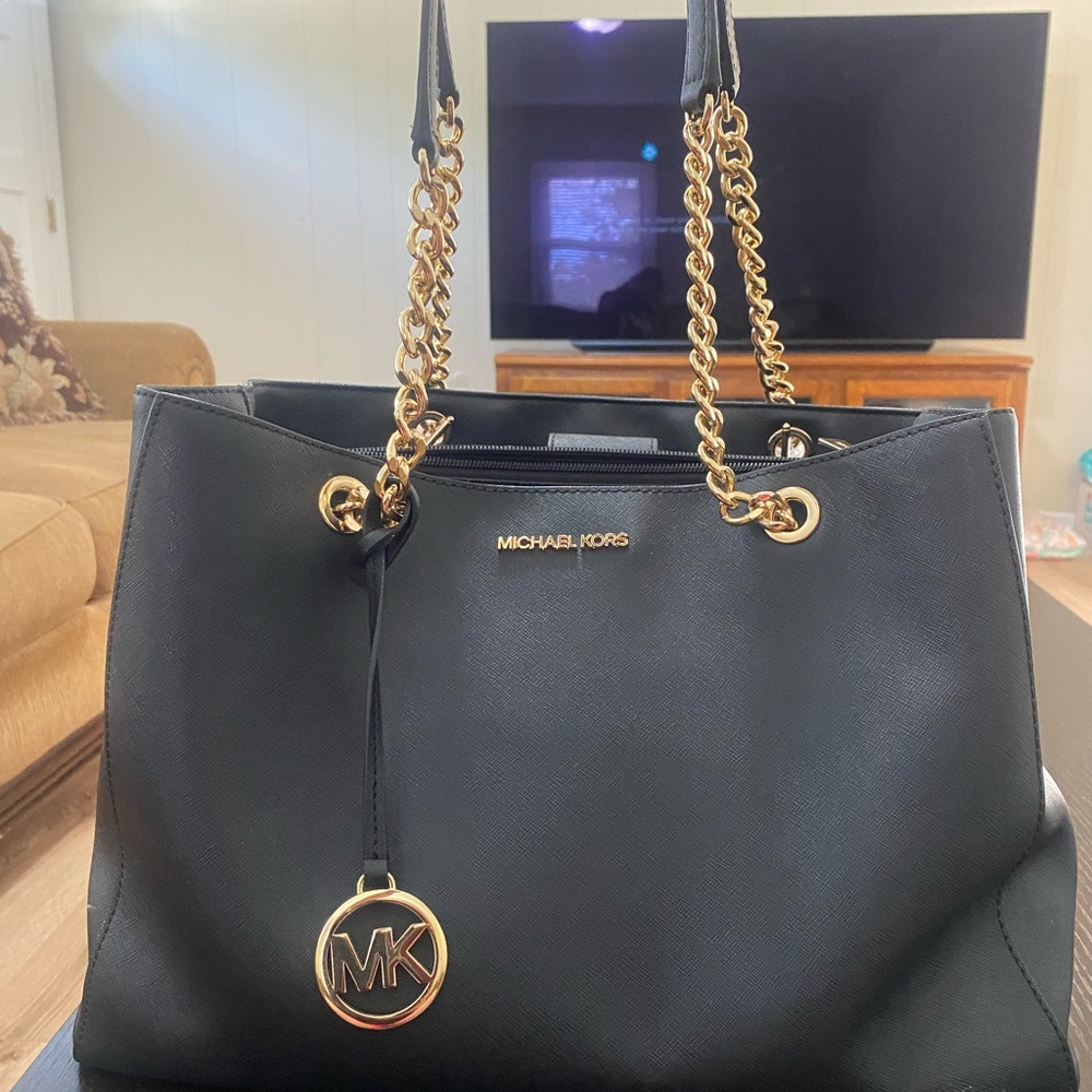 Michael Kors Black Shoulder Bag with Gold Accents